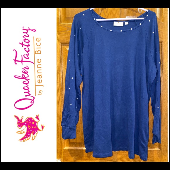 EUC 1X Quacker Factory Navy Top with Embellishment - Picture 1 of 3